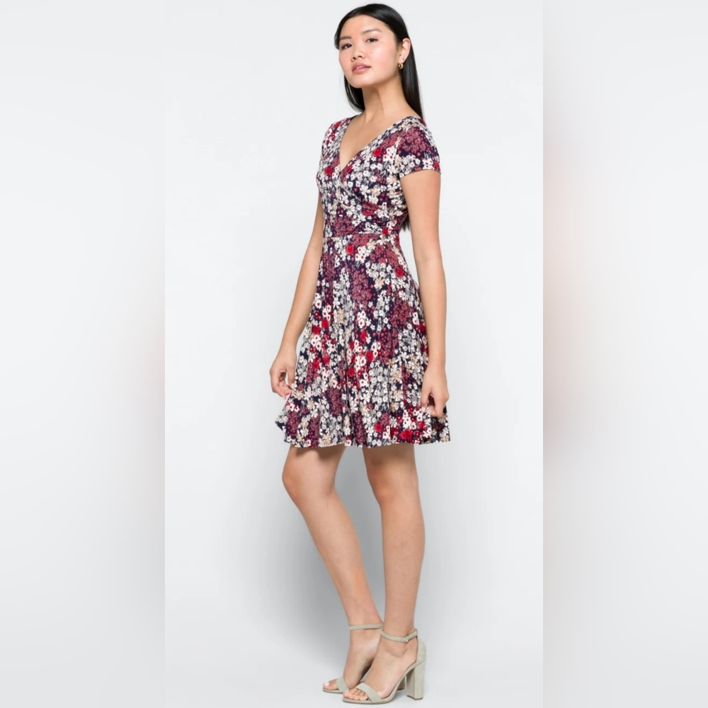 Kaileigh Amandine Knit Floral Dress Women's L Navy